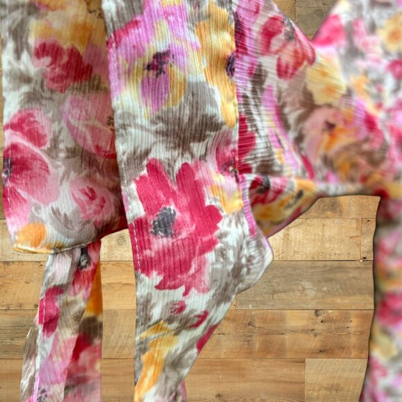 Coldwater Creek Floral Chiffon Blouse Sheer Lined V-Neck Tie Sleeve Spring Sz M - Picture 11 of 16